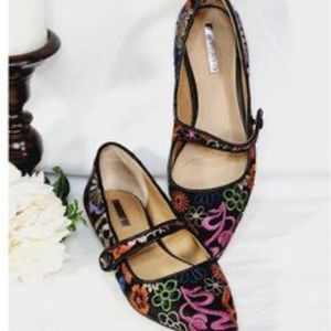 Floral embroidery Mary Jane flats